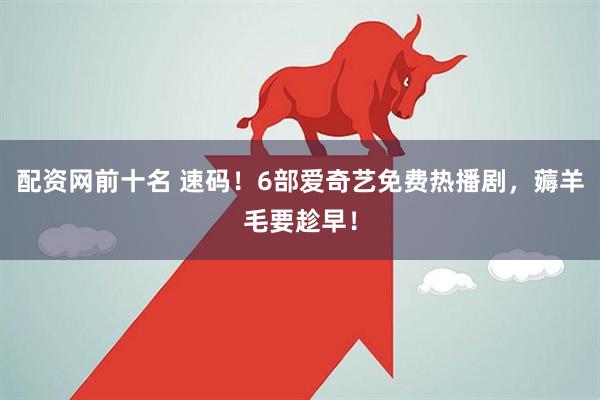 配资网前十名 速码！6部爱奇艺免费热播剧，薅羊毛要趁早！